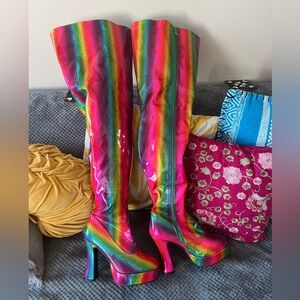 Rainbow Thigh-High Platform Boots
